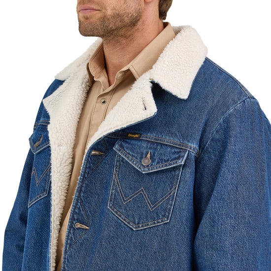 Wrangler Men's Sherpa Lined Medium Wash Denim Western Jacket 112367618