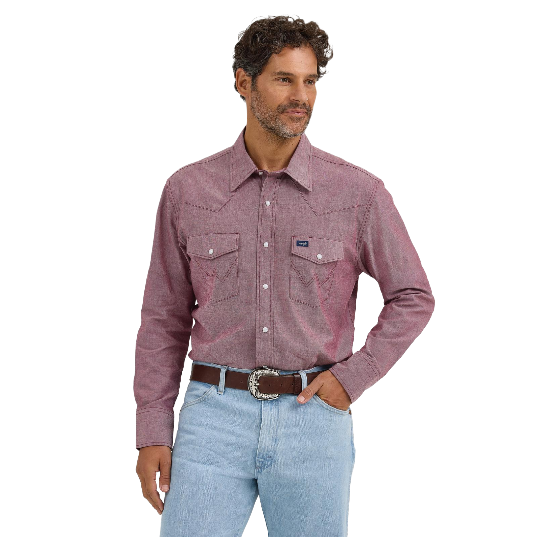 Wrangler Men's Classic Chambray Brown Button Down Work Shirt 112367725