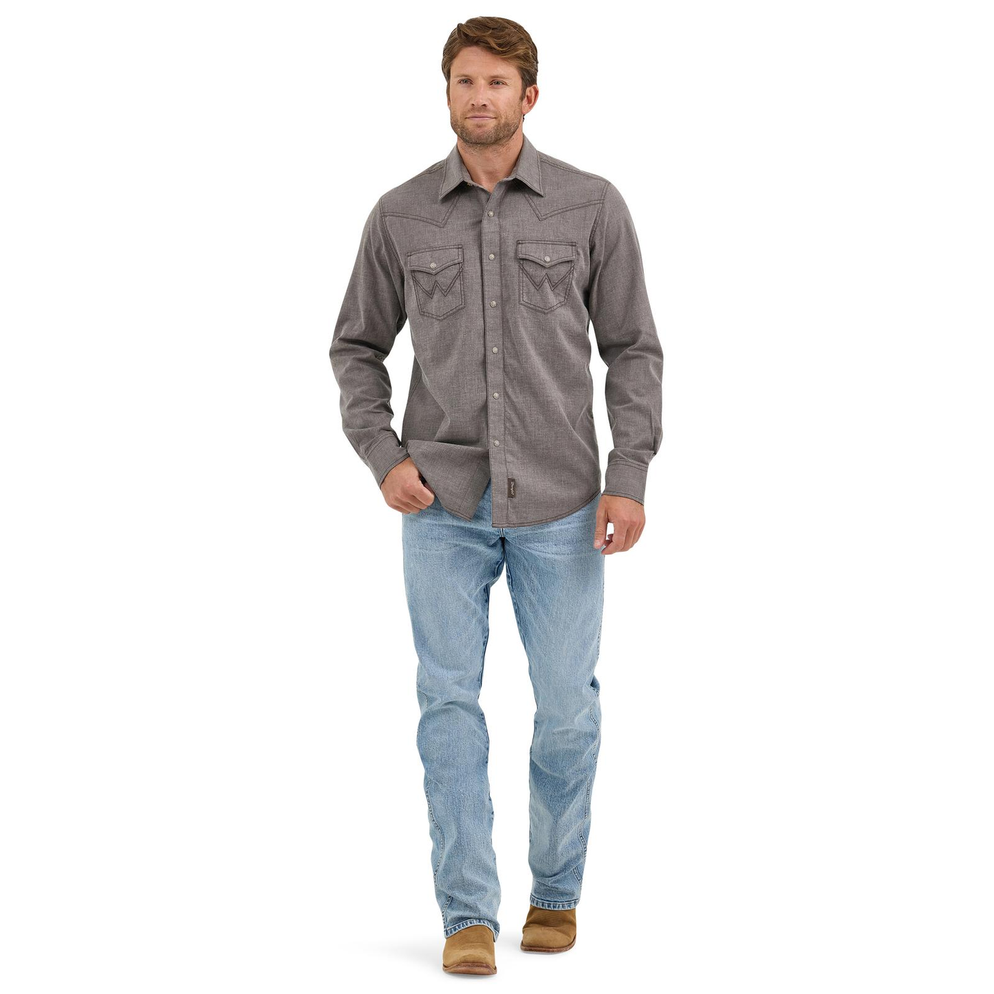 Wrangler Men's Classic Dusty Brown Button Down Work Shirt  112368219