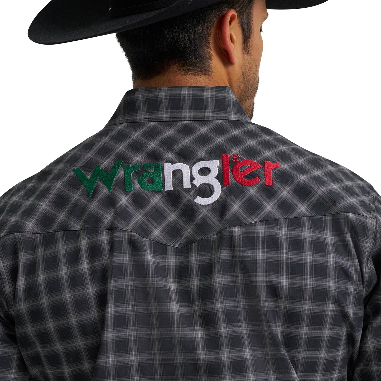 Wrangler Men's Mexico Logo Black Plaid Snap Shirt 112369436