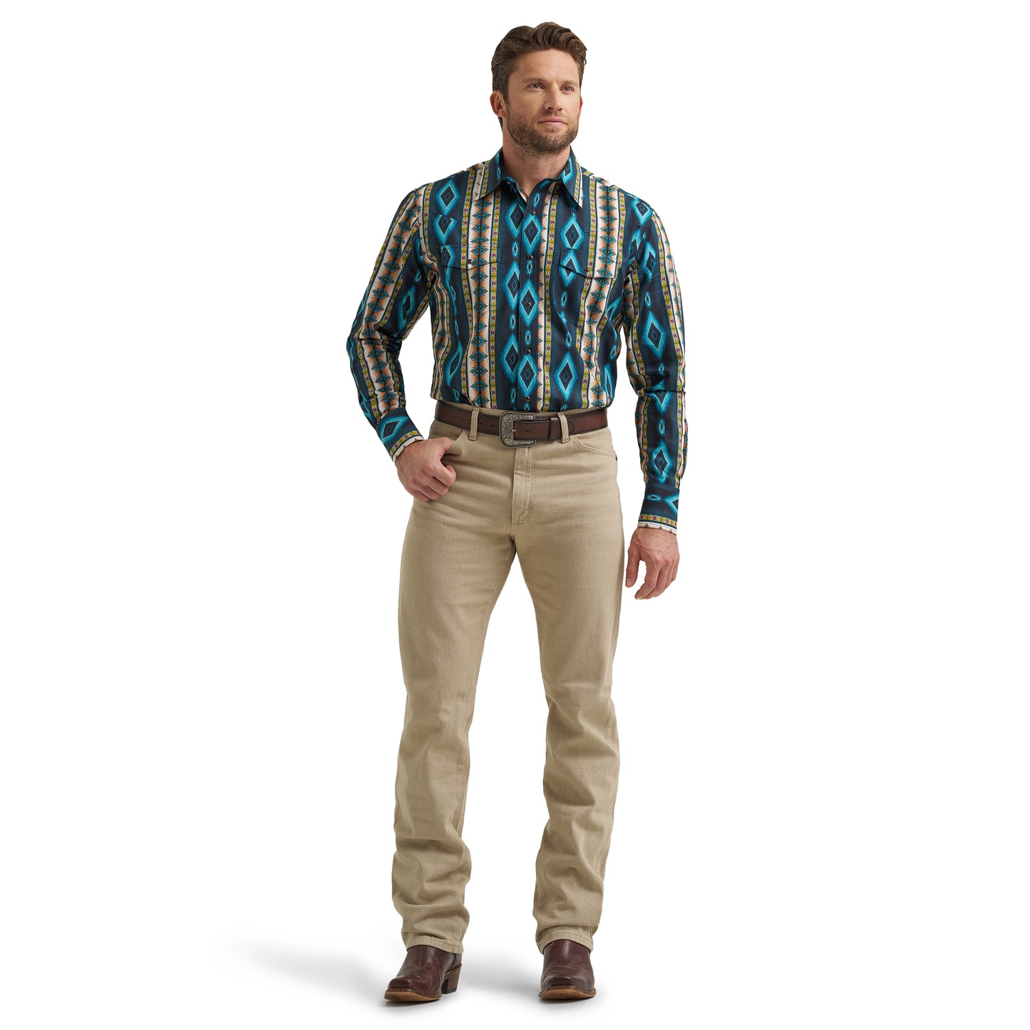 Wrangler Men's Checotah® Teal Multi Western Snap Shirt 112369467