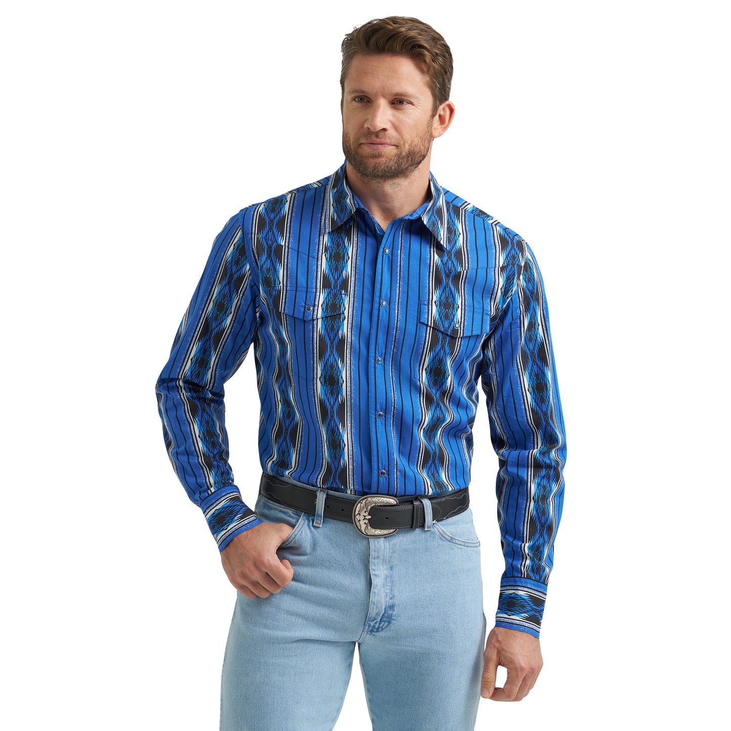 Wrangler Men's Checotah® Blue Multi Western Snap Shirt 112369484