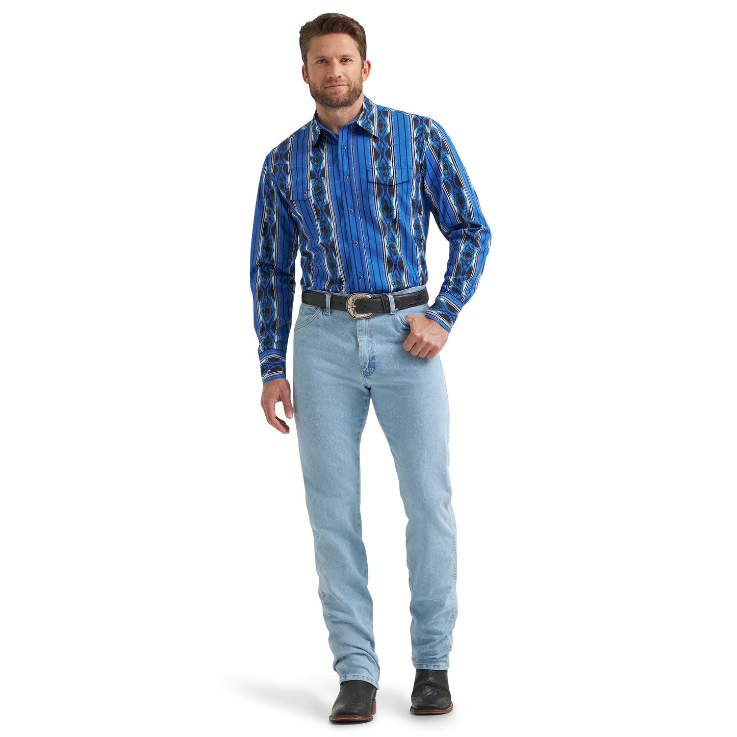 Wrangler Men's Checotah® Blue Multi Western Snap Shirt 112369484