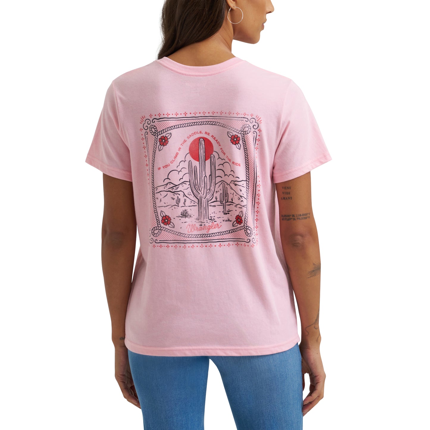 Wrangler Ladies Romance Rose Heather Pocket T-Shirt 112372972