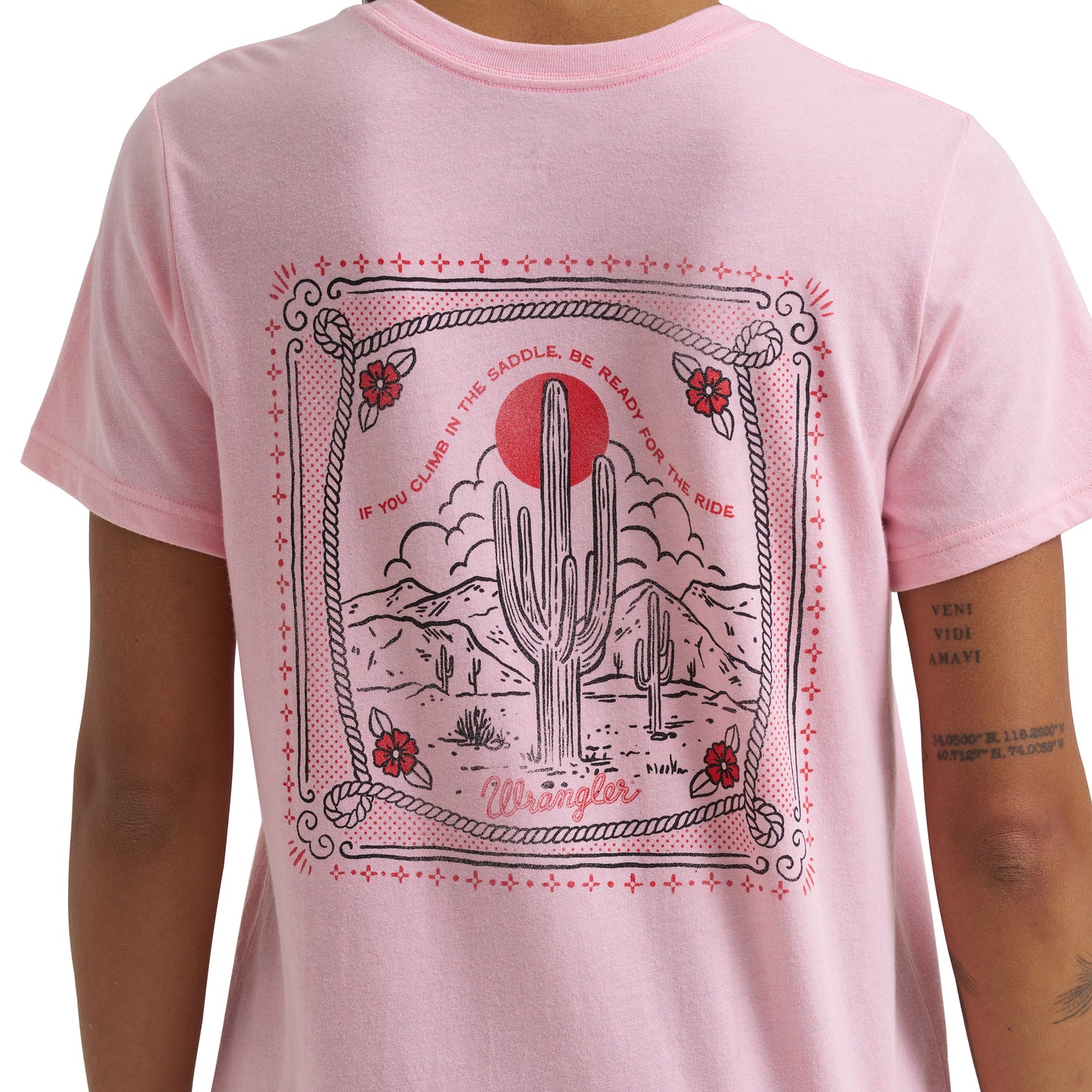 Wrangler Ladies Romance Rose Heather Pocket T-Shirt 112372972