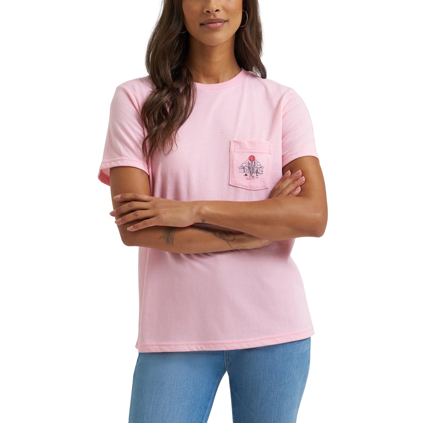 Wrangler Ladies Romance Rose Heather Pocket T-Shirt 112372972