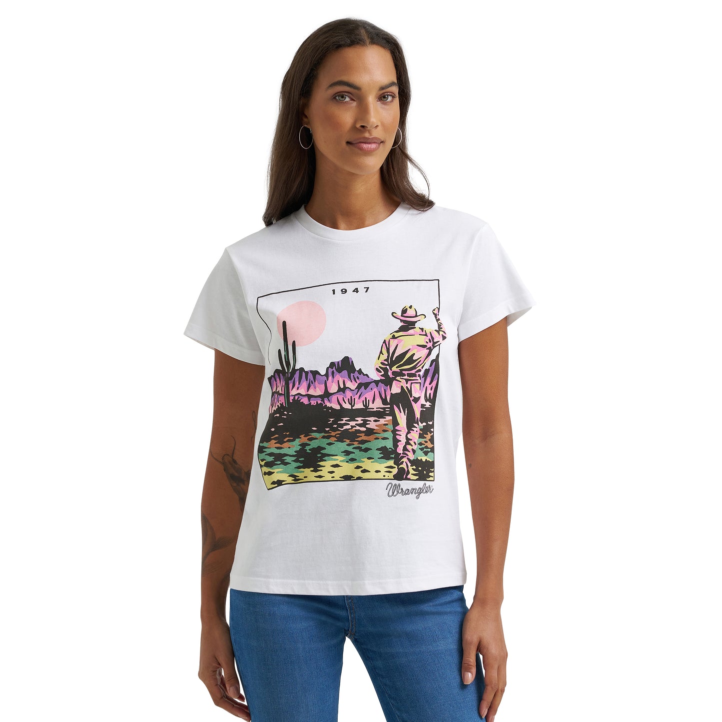 Wrangler Ladies Bright White Western Logo Graphic T-Shirt 112372990