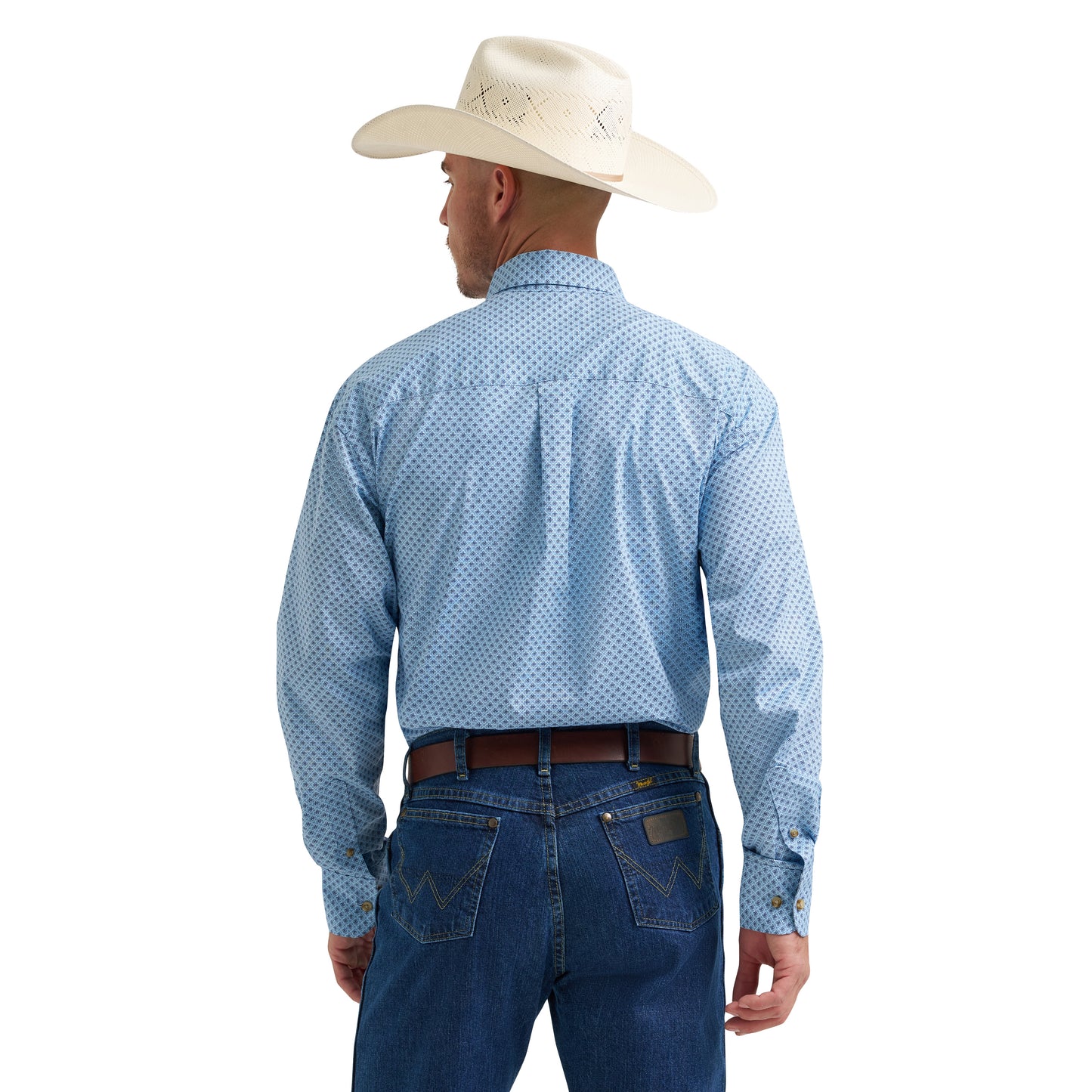 Wrangler Men's George Strait Blue Geometric Button Shirt 112374582