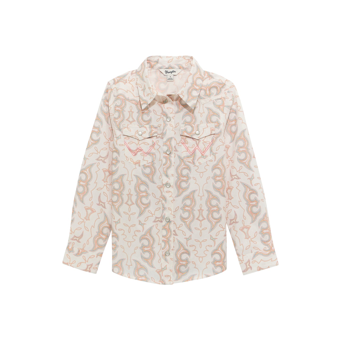 Wrangler Youth Girl's White Western Printed Snap Shirt 112374705