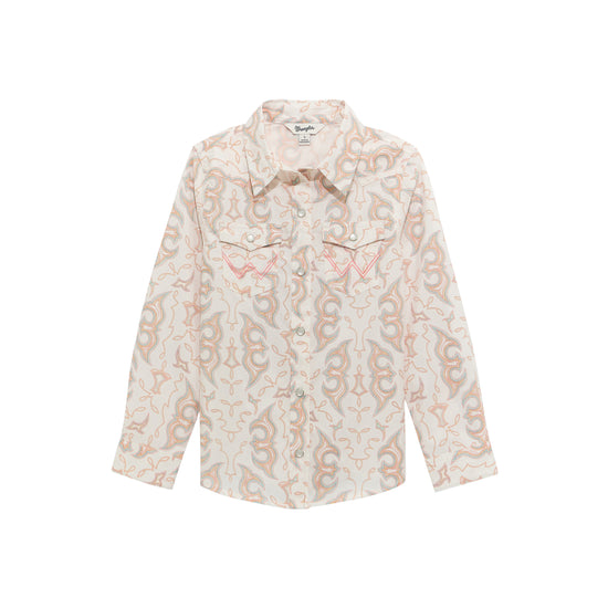Wrangler Youth Girl's White Western Printed Snap Shirt 112374705