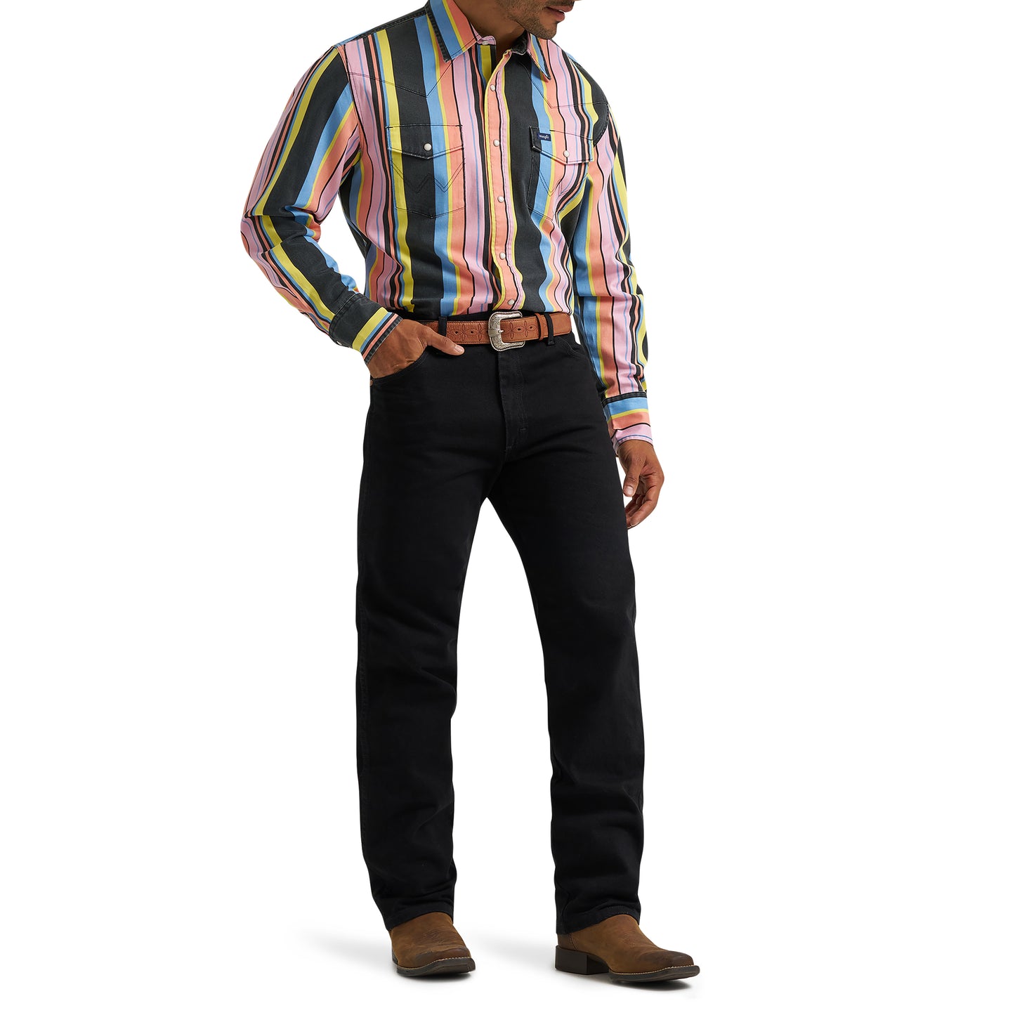 Wrangler Men's Vintage Inspired Black Multi Snap Shirt 112374803