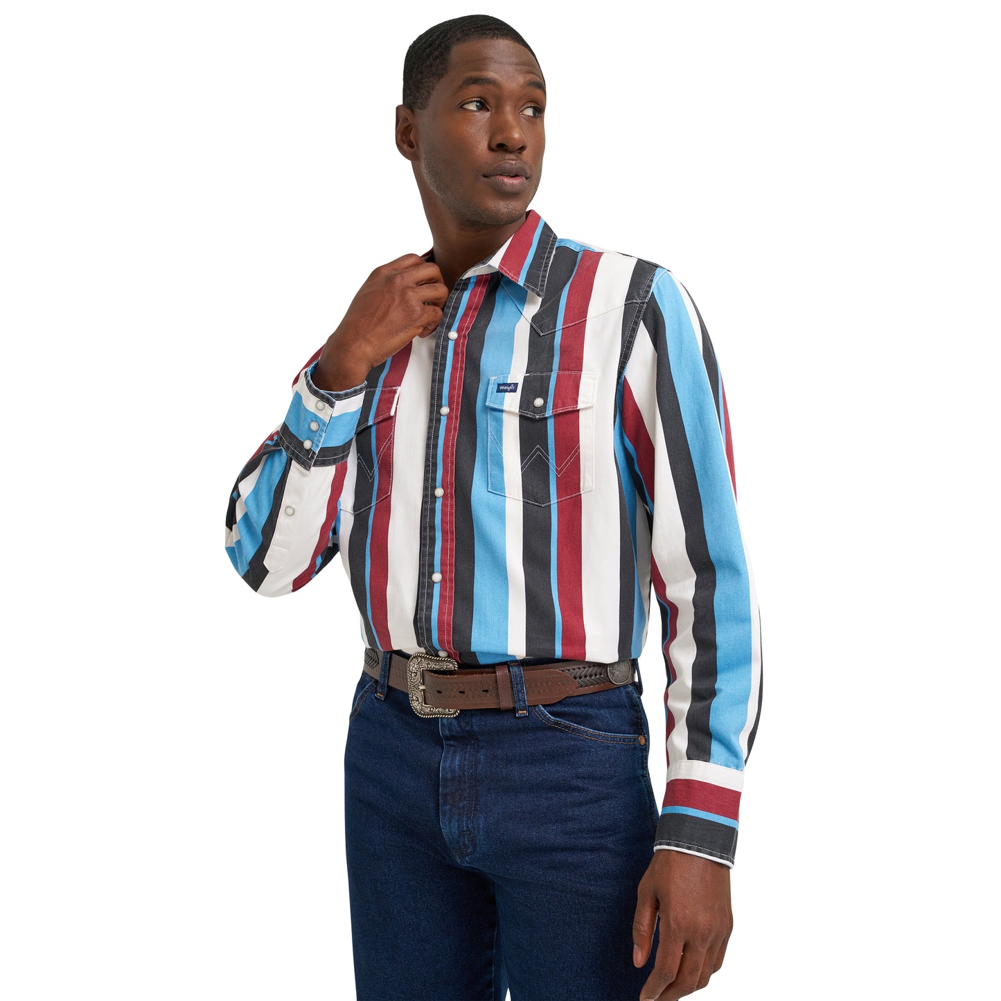 Wrangler Men's Vintage Inspired Blue Multi Print Snap Shirt 112374804