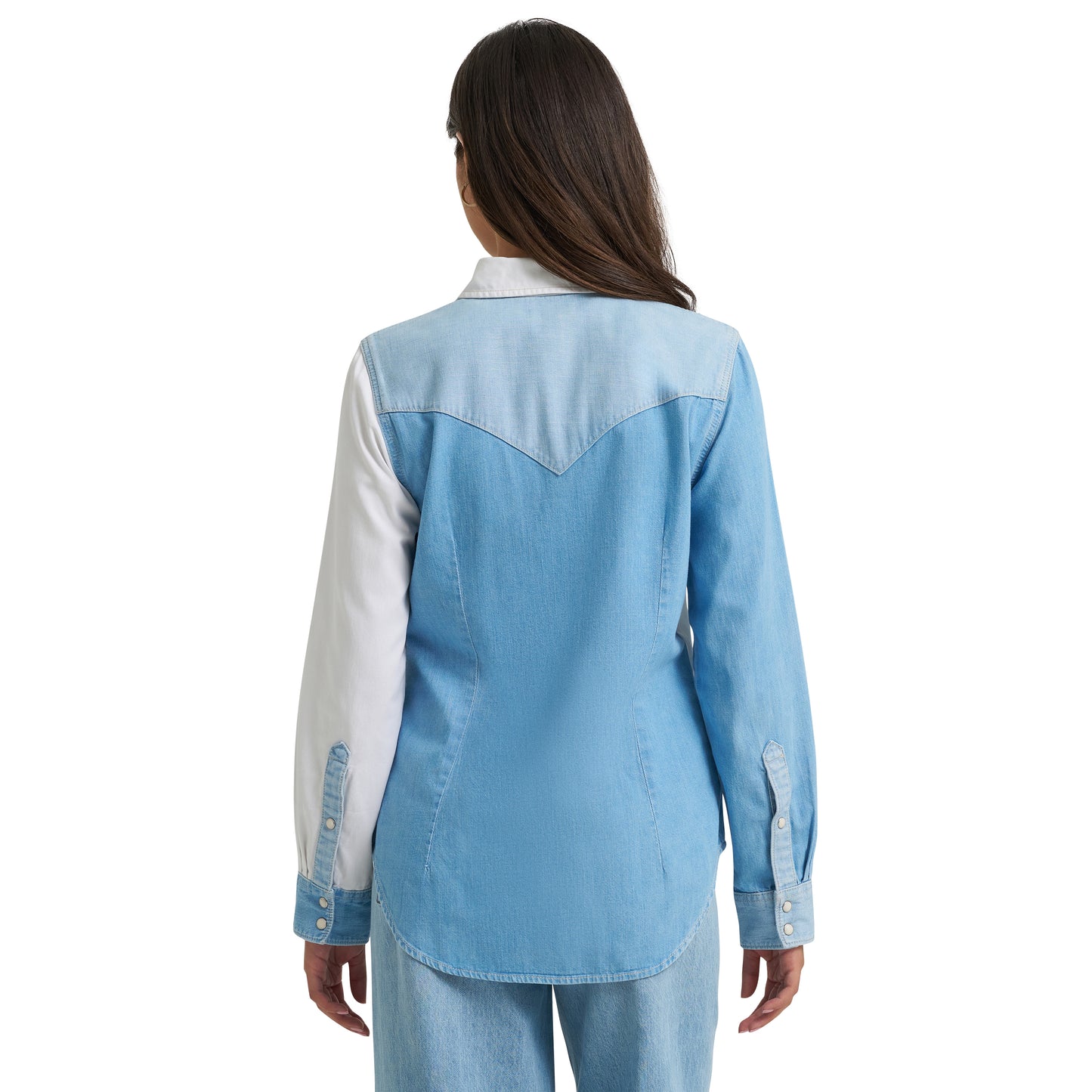 Wrangler Ladies Retro Americana Boyfriend White Denim Snap Shirt 112374832