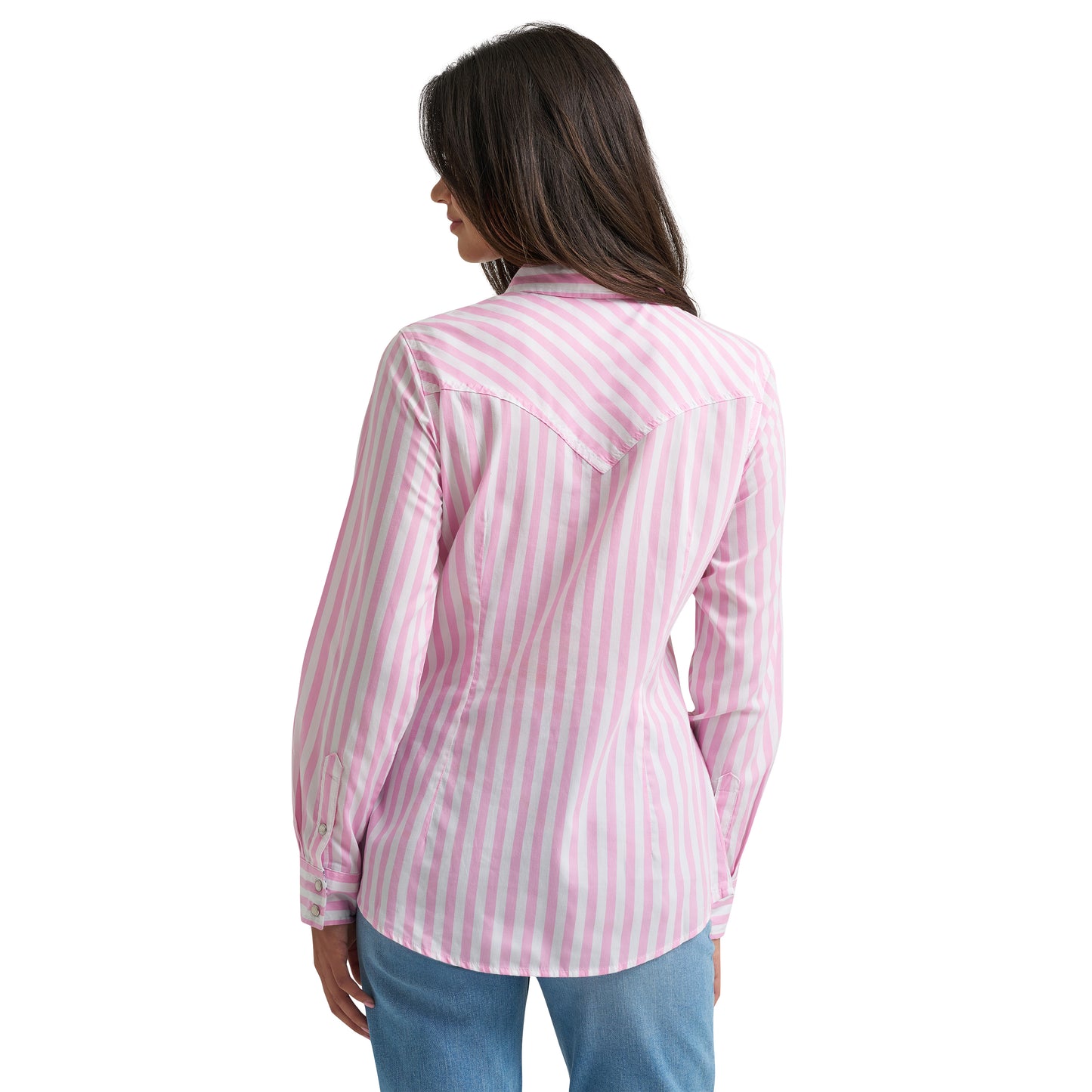Wrangler Ladies Retro Western Pink Stripe Snap Dress Shirt 112374850