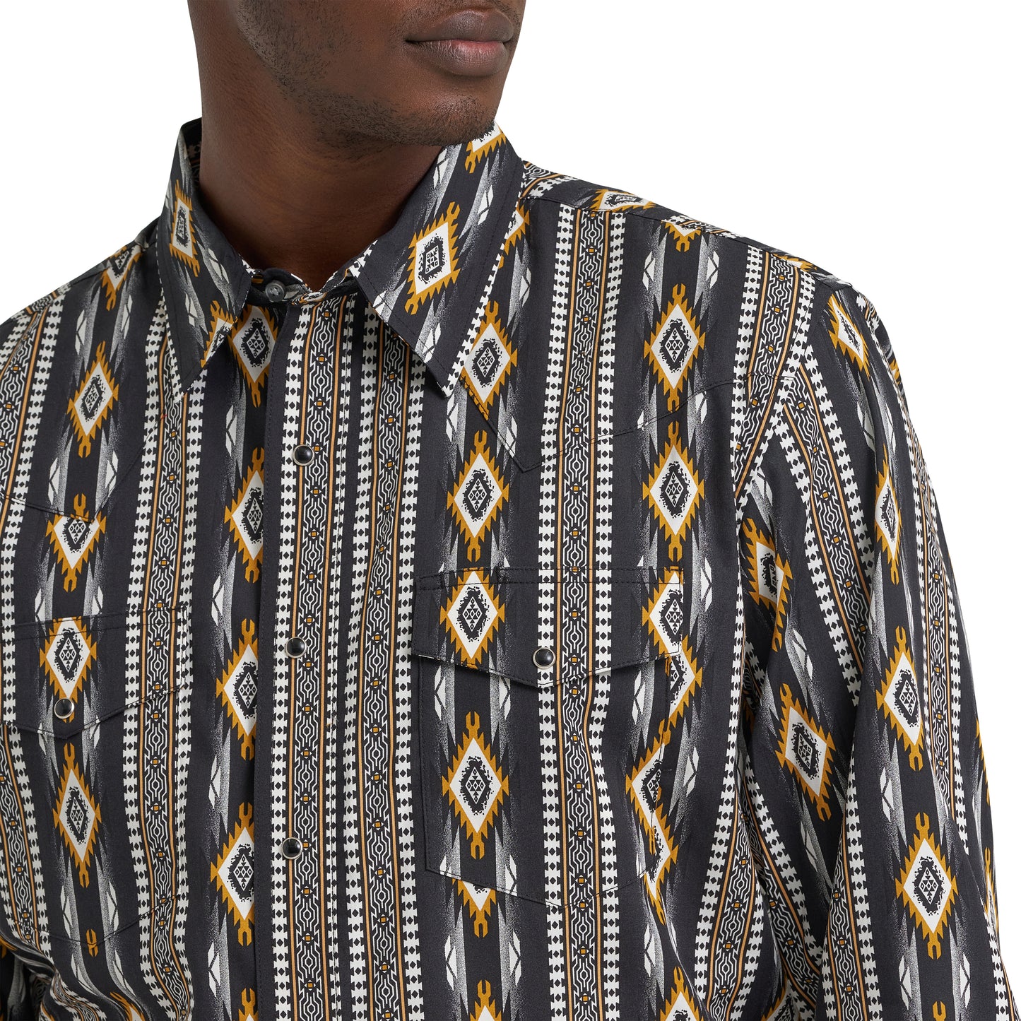 Wrangler Men's Checotah Western Black & Brown Snap Dress Shirt 112374910