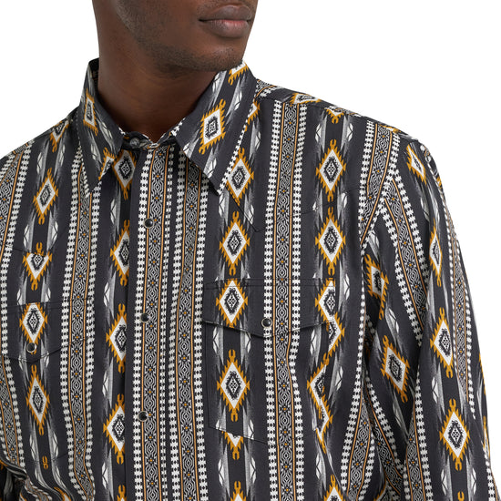 Wrangler Men's Checotah Western Black & Brown Snap Dress Shirt 112374910