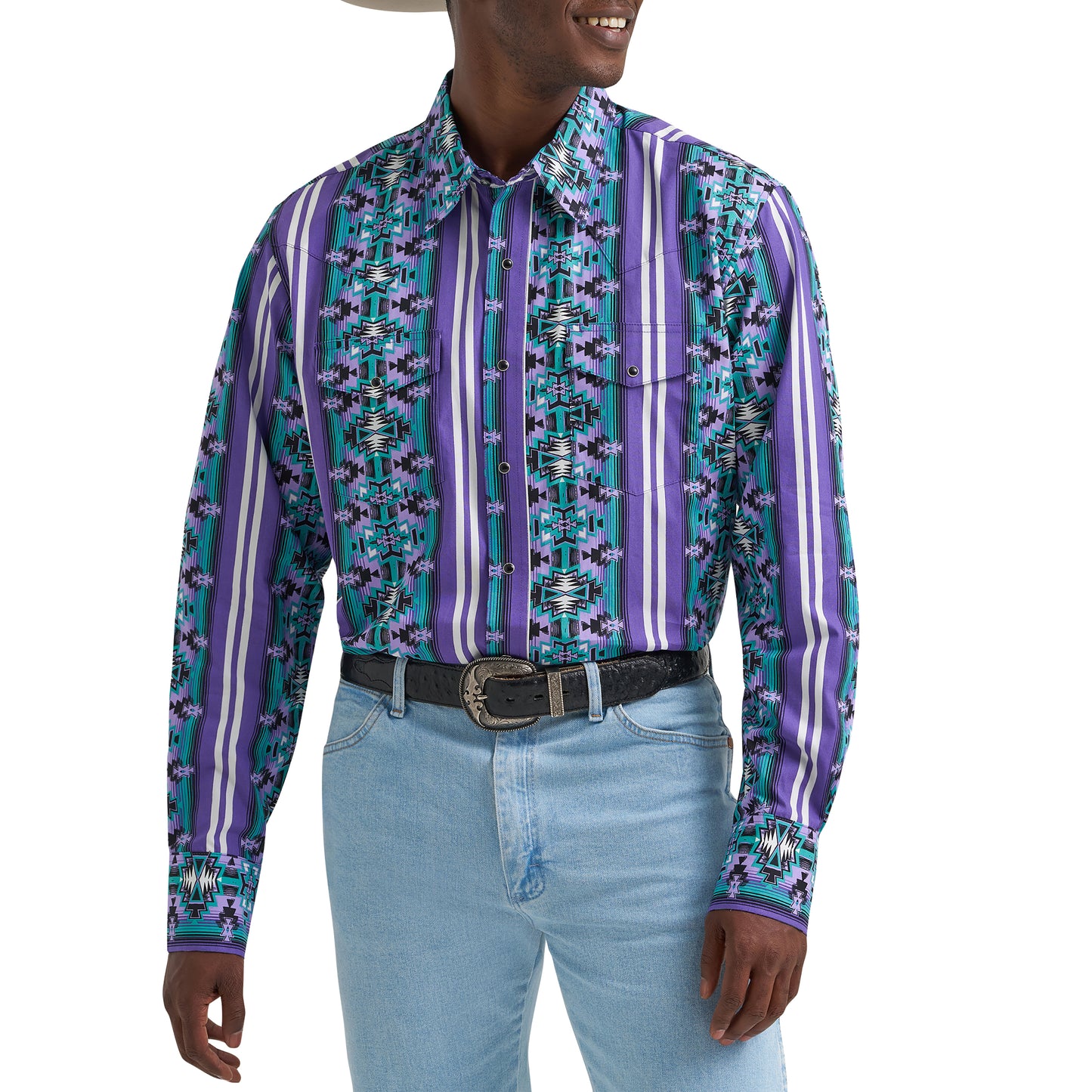 Wrangler Men's Checotah Dress Western Purple Snap Shirt 112374916