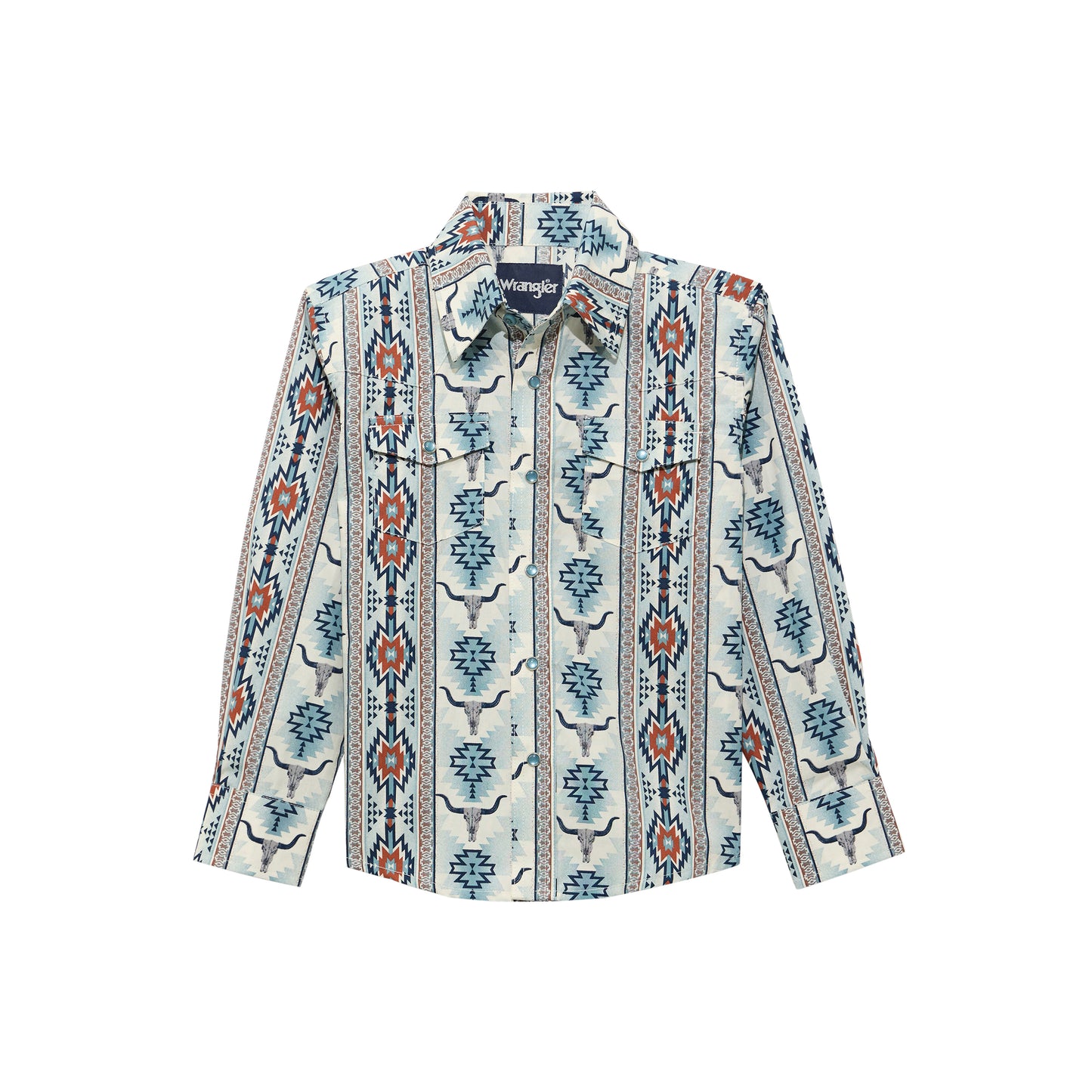 Wrangler Youth Boy's Checotah Grey Multi Print Snap Shirt 112374918