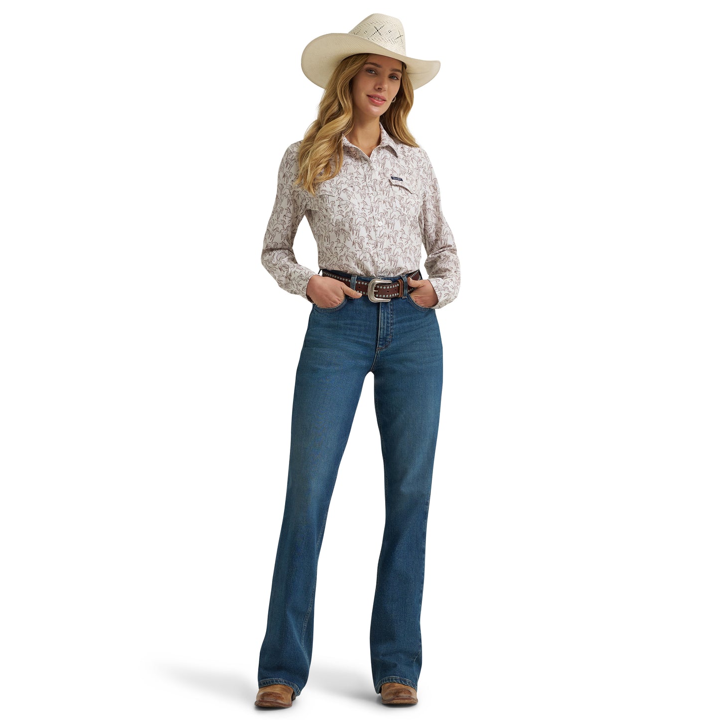 Wrangler Ladies Performance Aria White Button Shirt 112375045