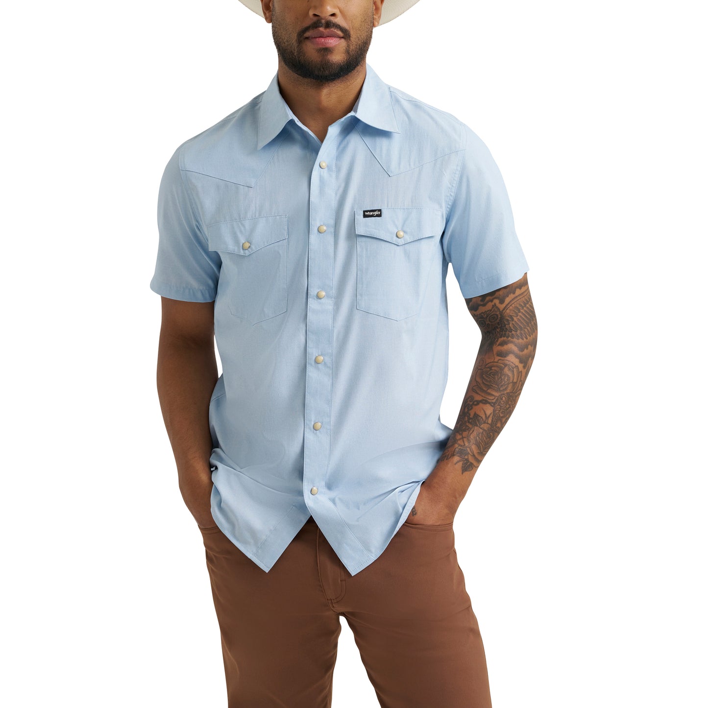 Wrangler Men's Drover Utility Pastel Blue Snap Shirt 112375152