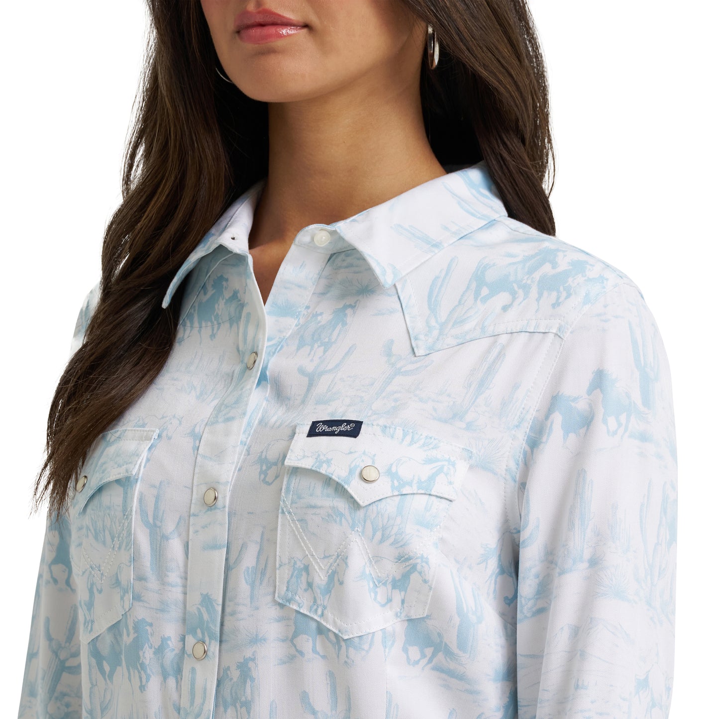 Wrangler Ladies Retro Americana Western White Snap Shirt 112375191