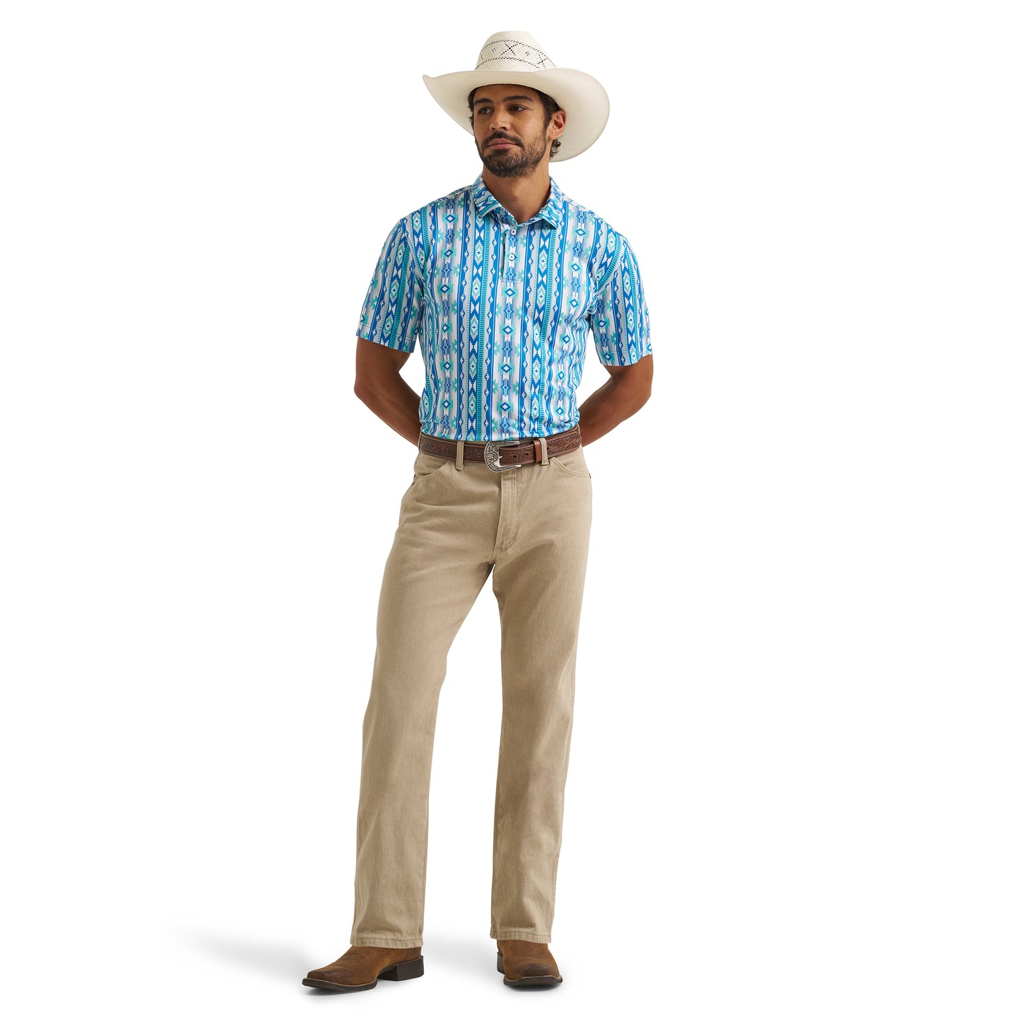 Wrangler X ATG Men's Checotah Turquoise Performance Polo Shirt 112375251