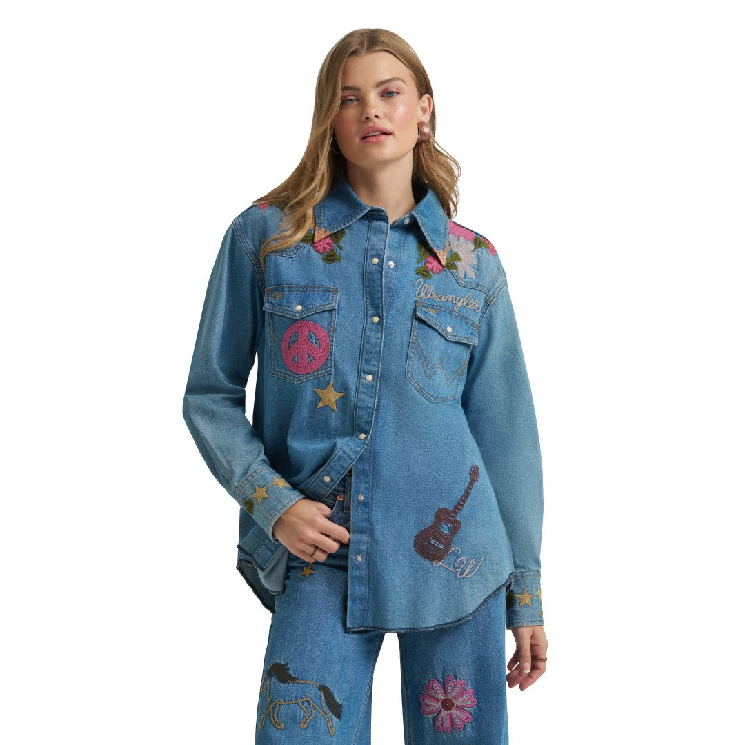 Wrangler X Lainey Wilson Ladies Embroidered Denim Shirt 112375521