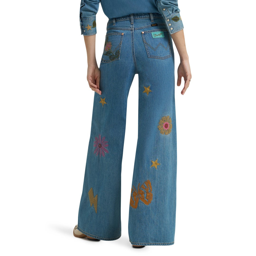 Wrangler X Lainey Wilson Ladies Embroidered Wide Leg Denim Pant 112375654