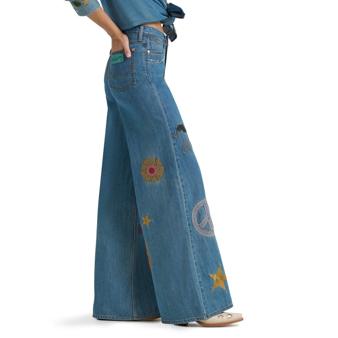 Wrangler X Lainey Wilson Ladies Embroidered Wide Leg Denim Pant 112375654