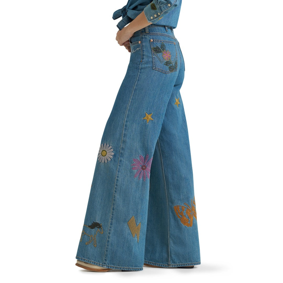 Wrangler X Lainey Wilson Ladies Embroidered Wide Leg Denim Pant 112375654
