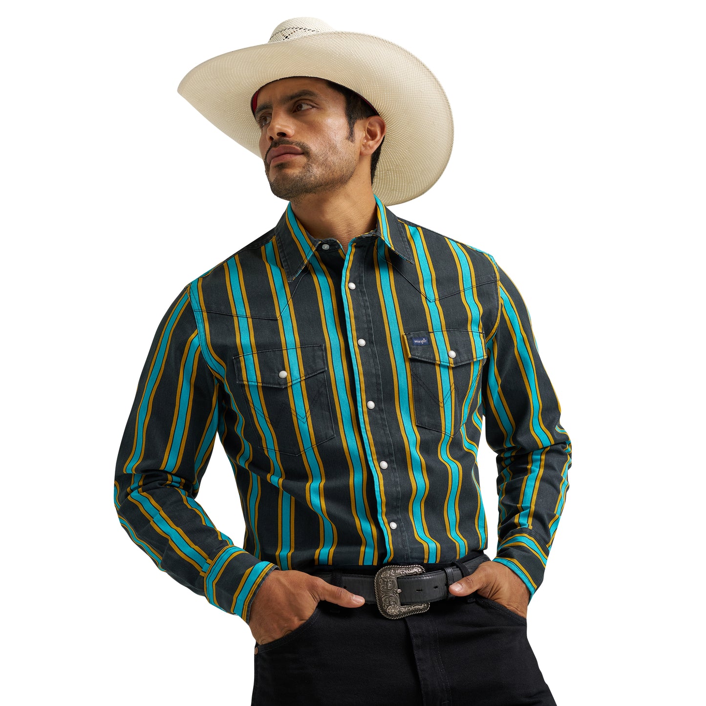 Wrangler Men's Vintage Inspired Black Multi Snap Shirt 112375714