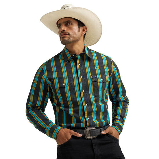 Wrangler Men's Vintage Inspired Black Multi Snap Shirt 112375714