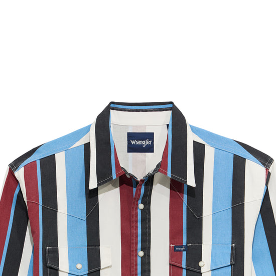 Wrangler Youth Boy's Vintage Brushpopper Blue Multi Snap Shirt 112375804