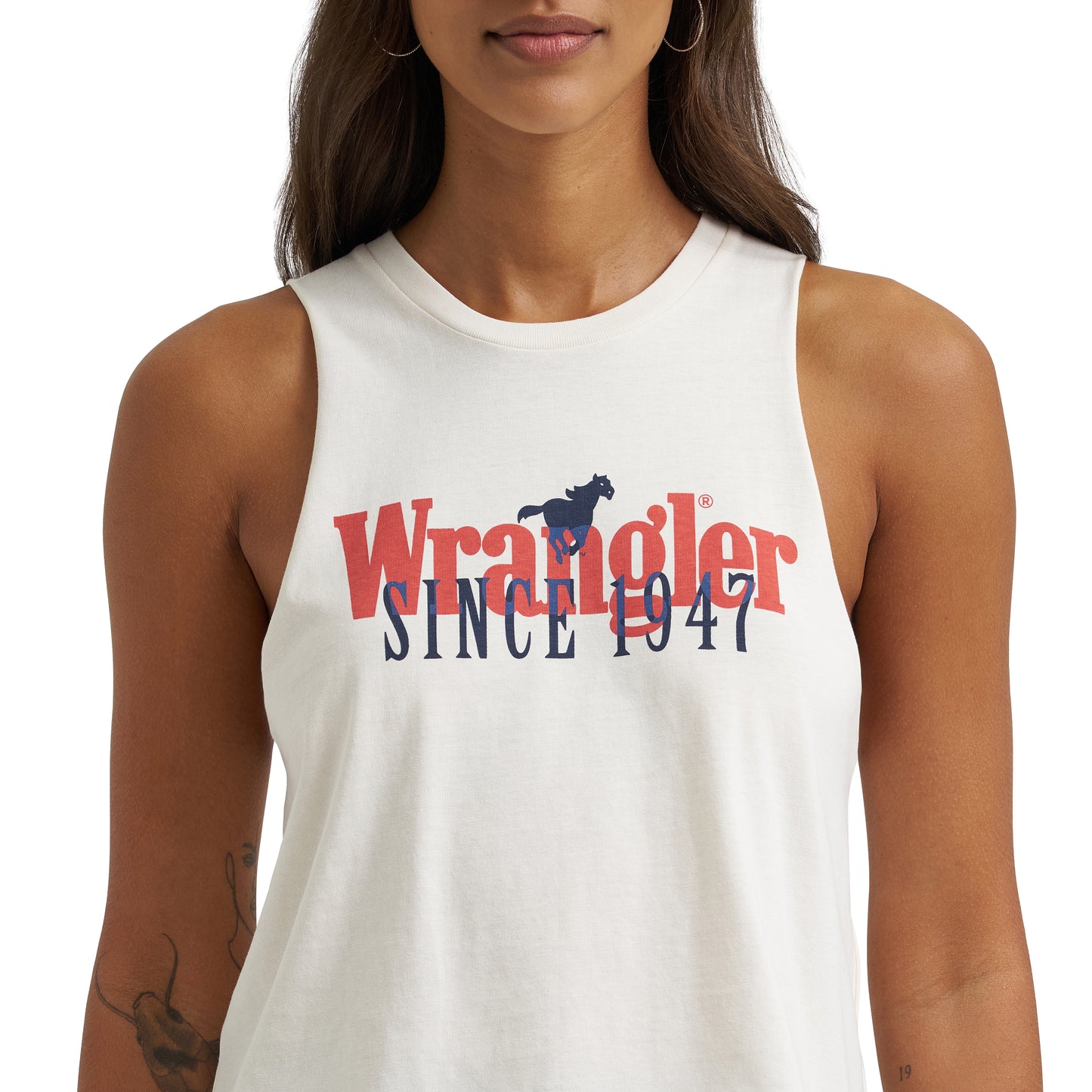 Wrangler Ladies Egret Graphic Logo Festival Crop Tank Top 112375847