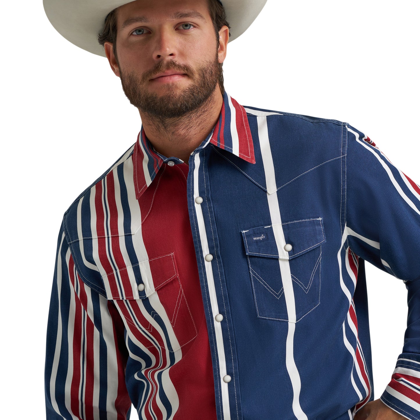 Wrangler Men's Vintage Inspired Blue Multi Stripe Snap Shirt 112375916
