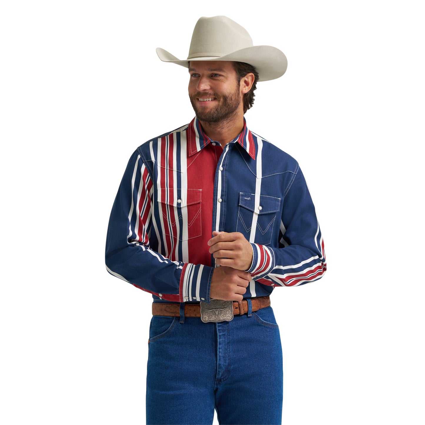 Wrangler Men's Vintage Inspired Blue Multi Stripe Snap Shirt 112375916
