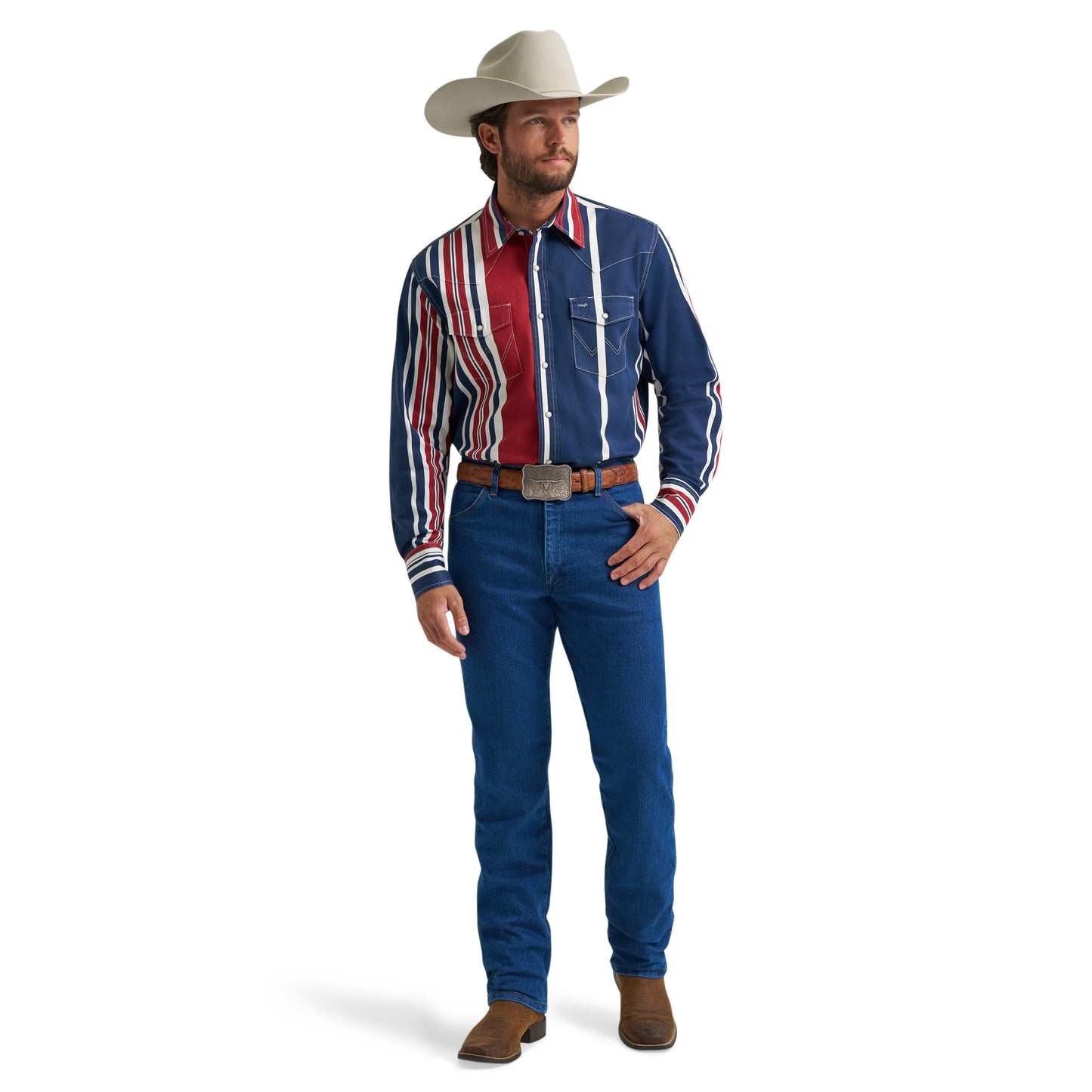 Wrangler Men's Vintage Inspired Blue Multi Stripe Snap Shirt 112375916