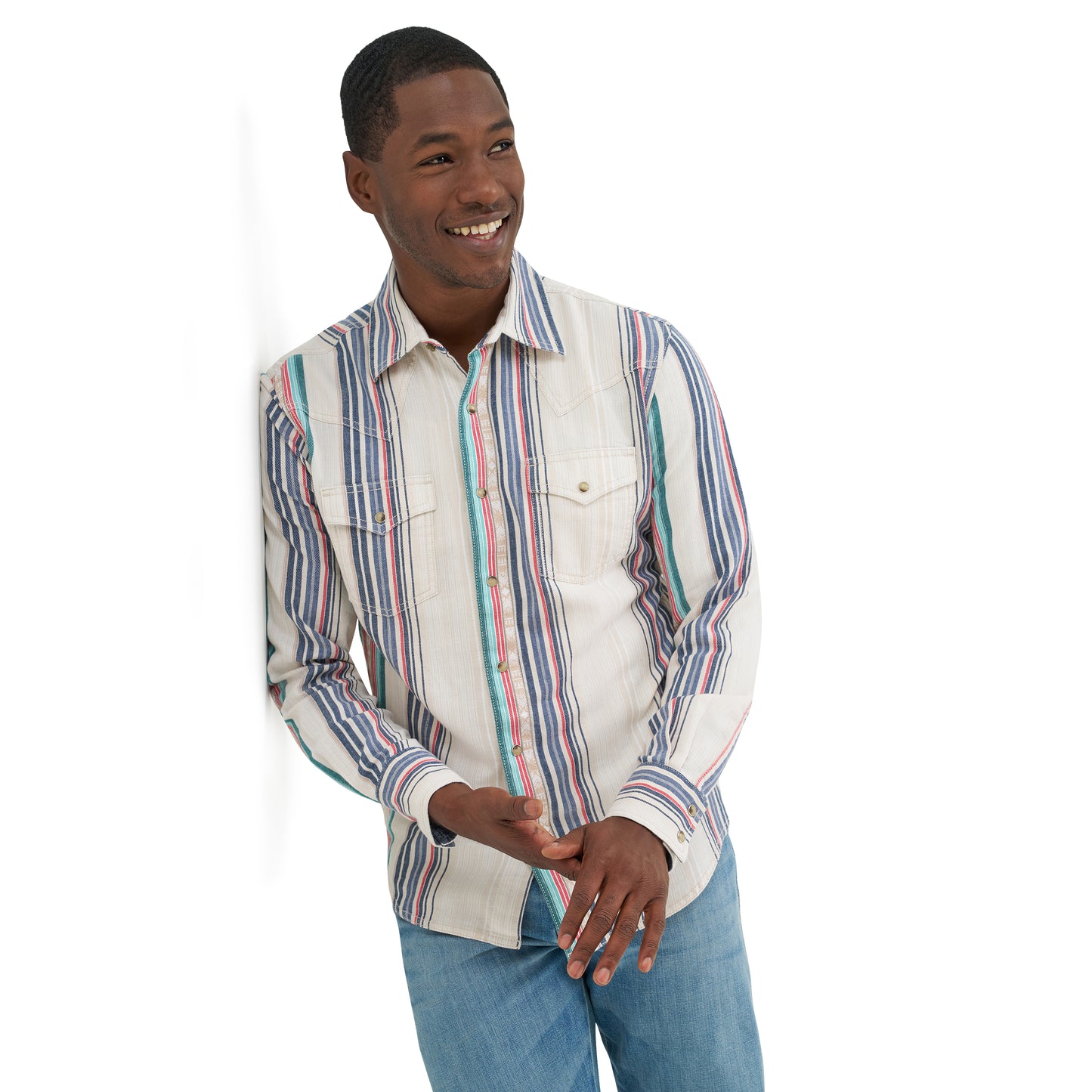 Wrangler Men's Retro Premium Tan Multi Stripe Snap Shirt 112378795