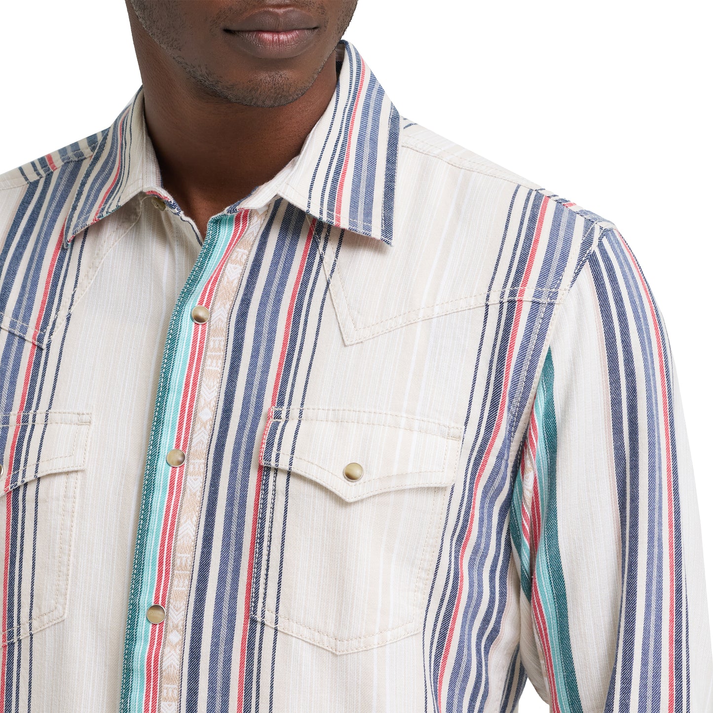 Wrangler Men's Retro Premium Tan Multi Stripe Snap Shirt 112378795