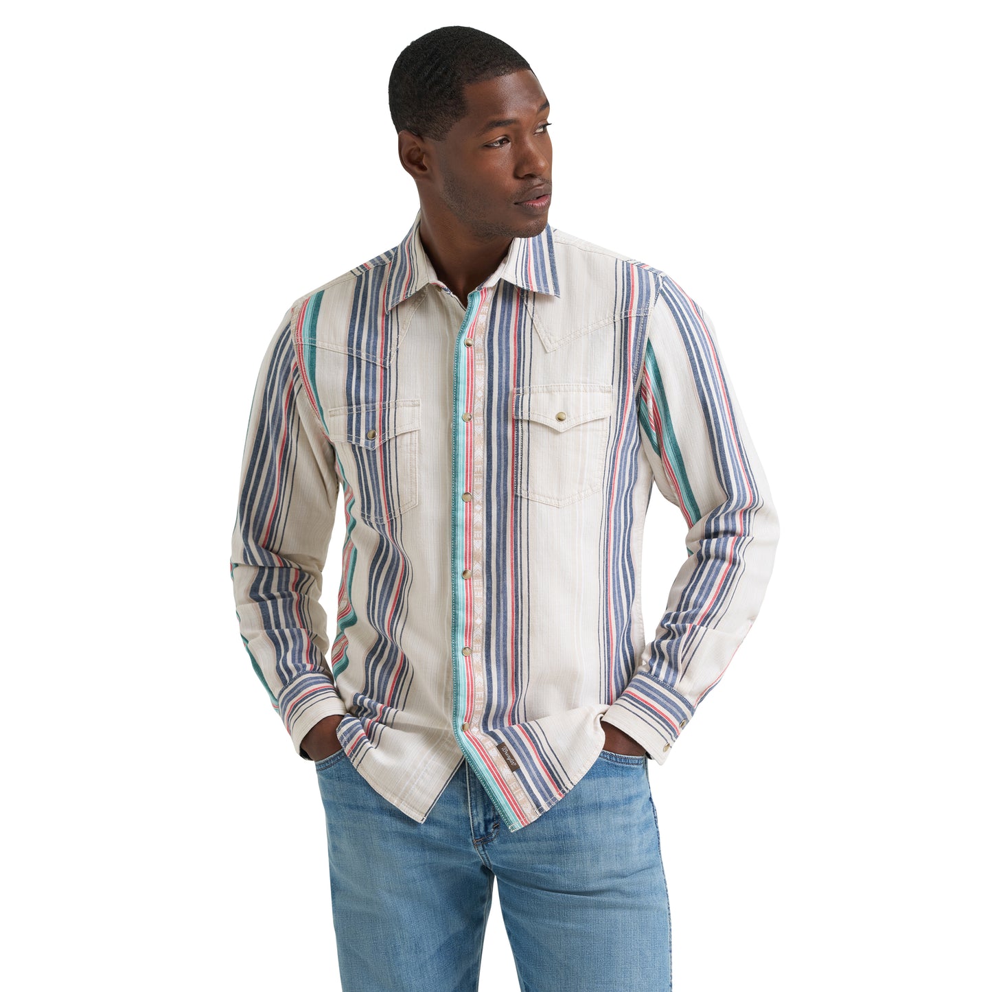 Wrangler Men's Retro Premium Tan Multi Stripe Snap Shirt 112378795