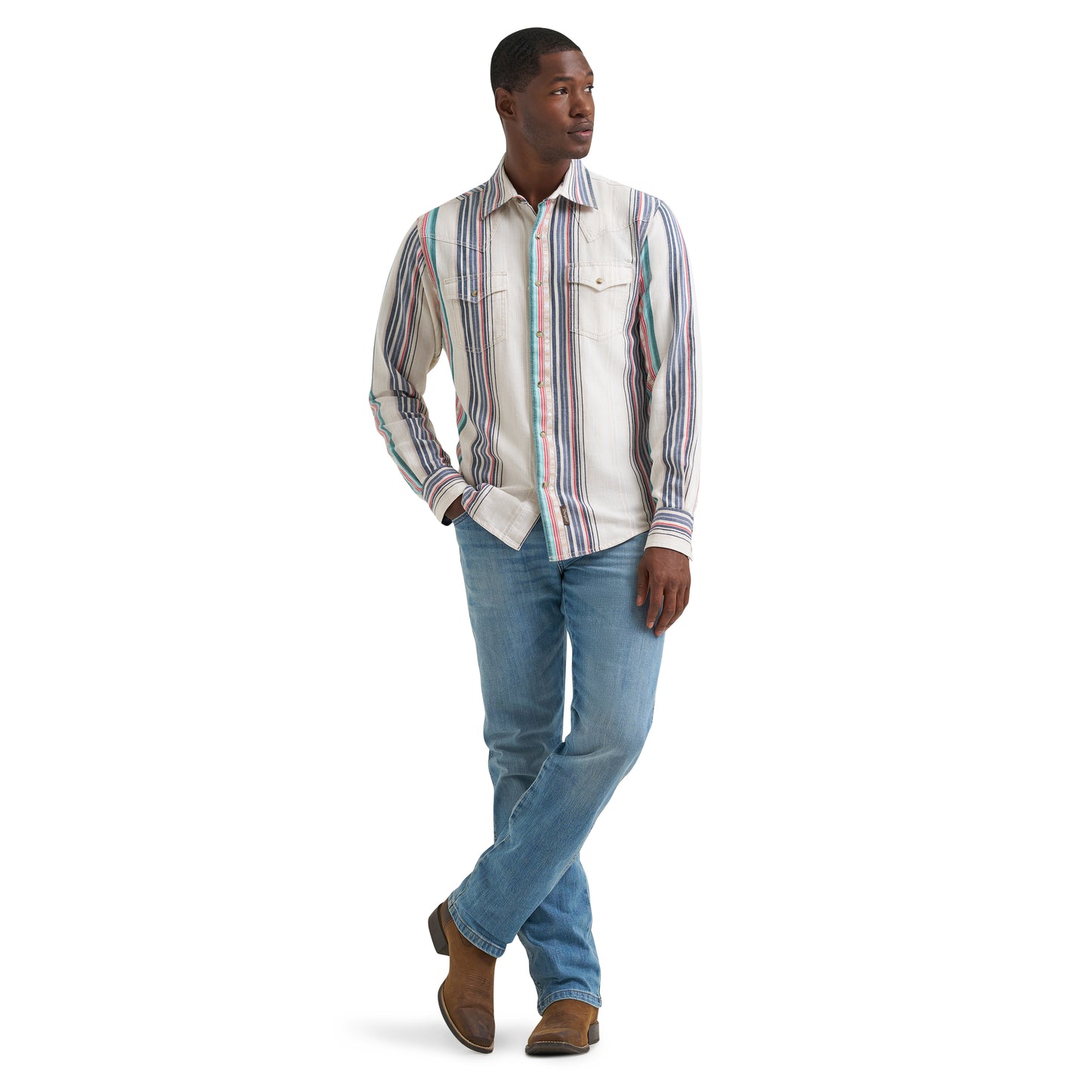 Wrangler Men's Retro Premium Tan Multi Stripe Snap Shirt 112378795
