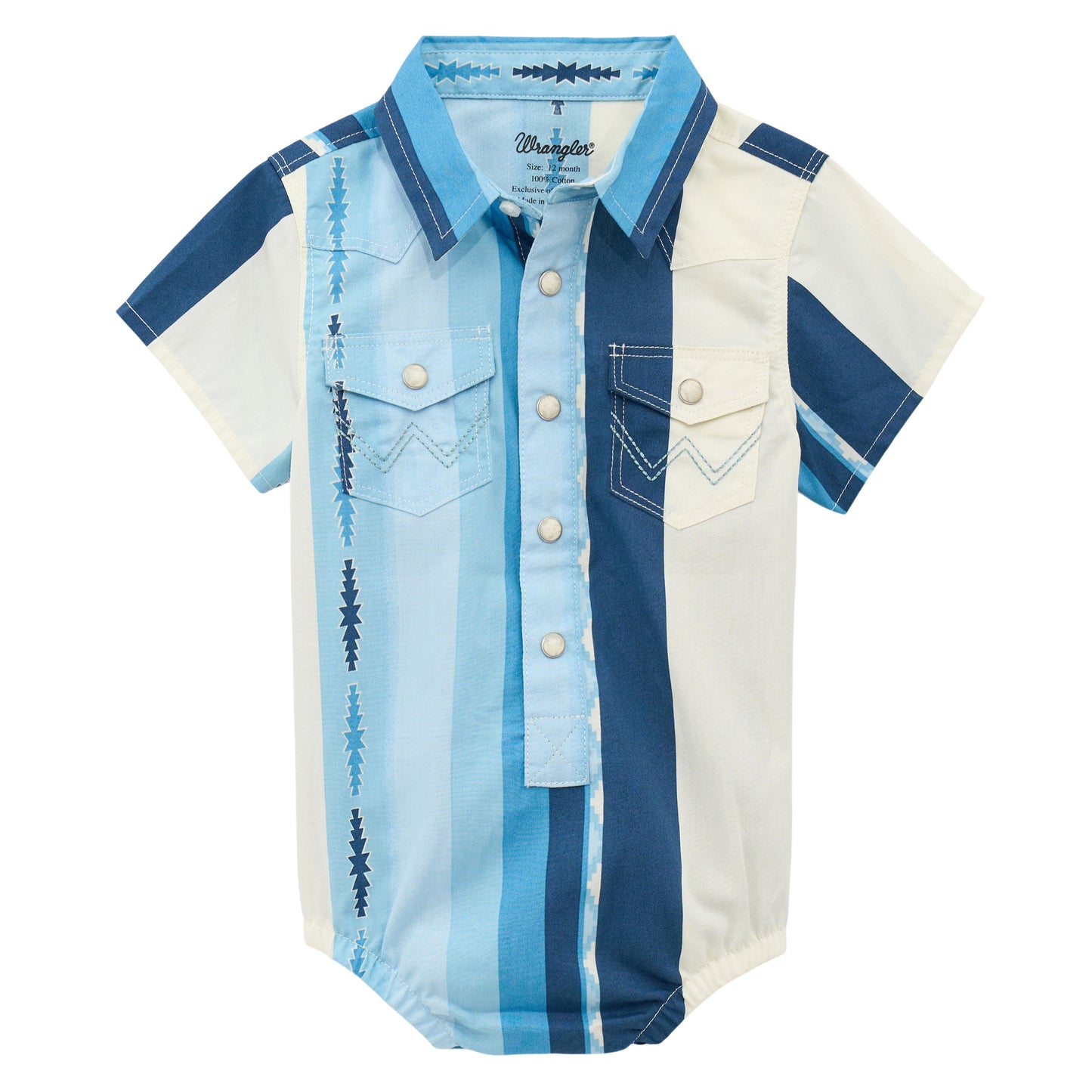 Wrangler Baby Boy's Blue Multi Stripe Western Snap Bodysuit 112378895