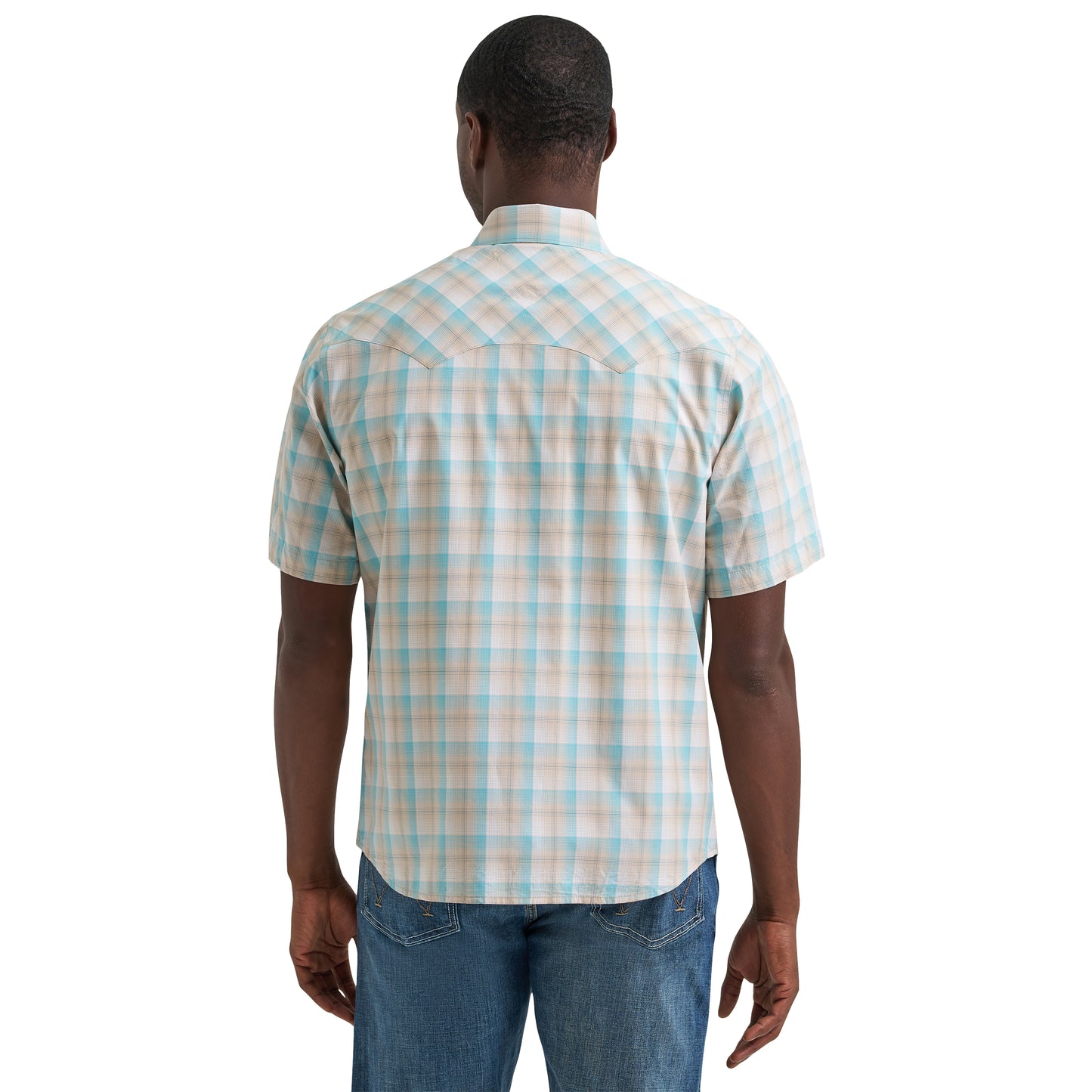 Wrangler Retro® Men's Tan & Turquoise Plaid Modern Fit Snap Shirt 112378930
