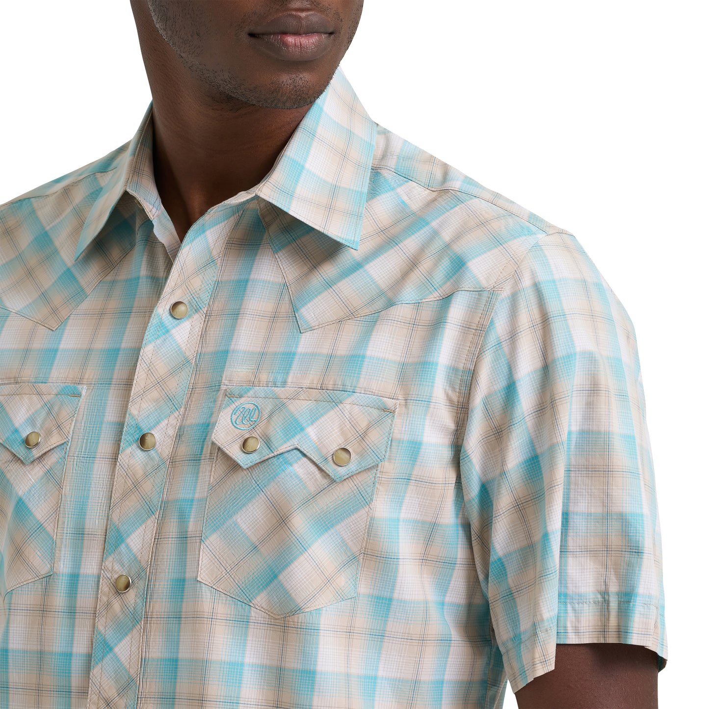 Wrangler Retro® Men's Tan & Turquoise Plaid Modern Fit Snap Shirt 112378930