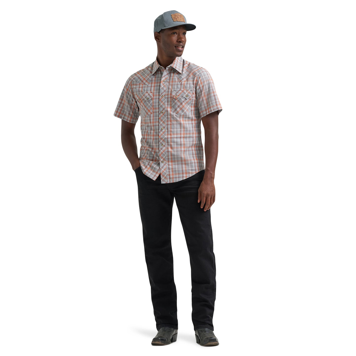 Wrangler Retro® Men's Grey Plaid Modern Fit Snap Shirt 112378935