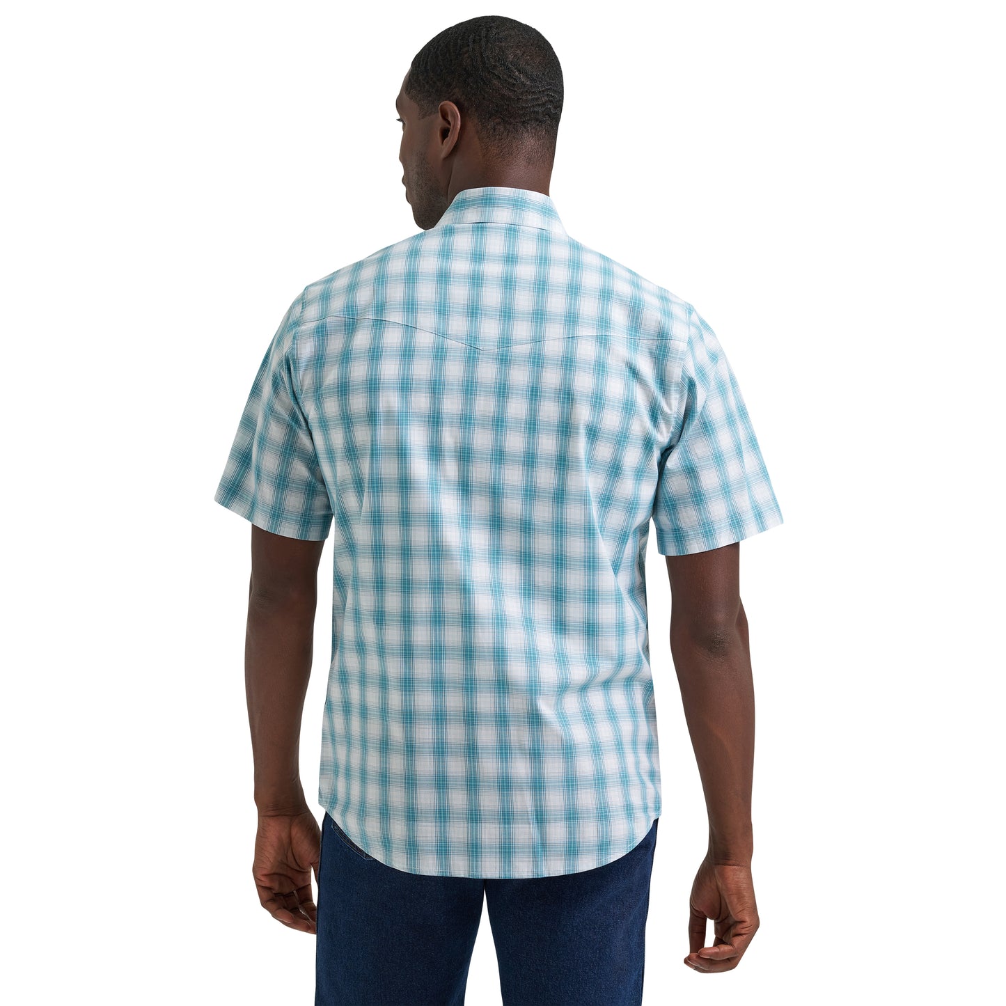 Wrangler Men's Wrinkle Resist Turquoise Plaid Snap Shirt 112379029