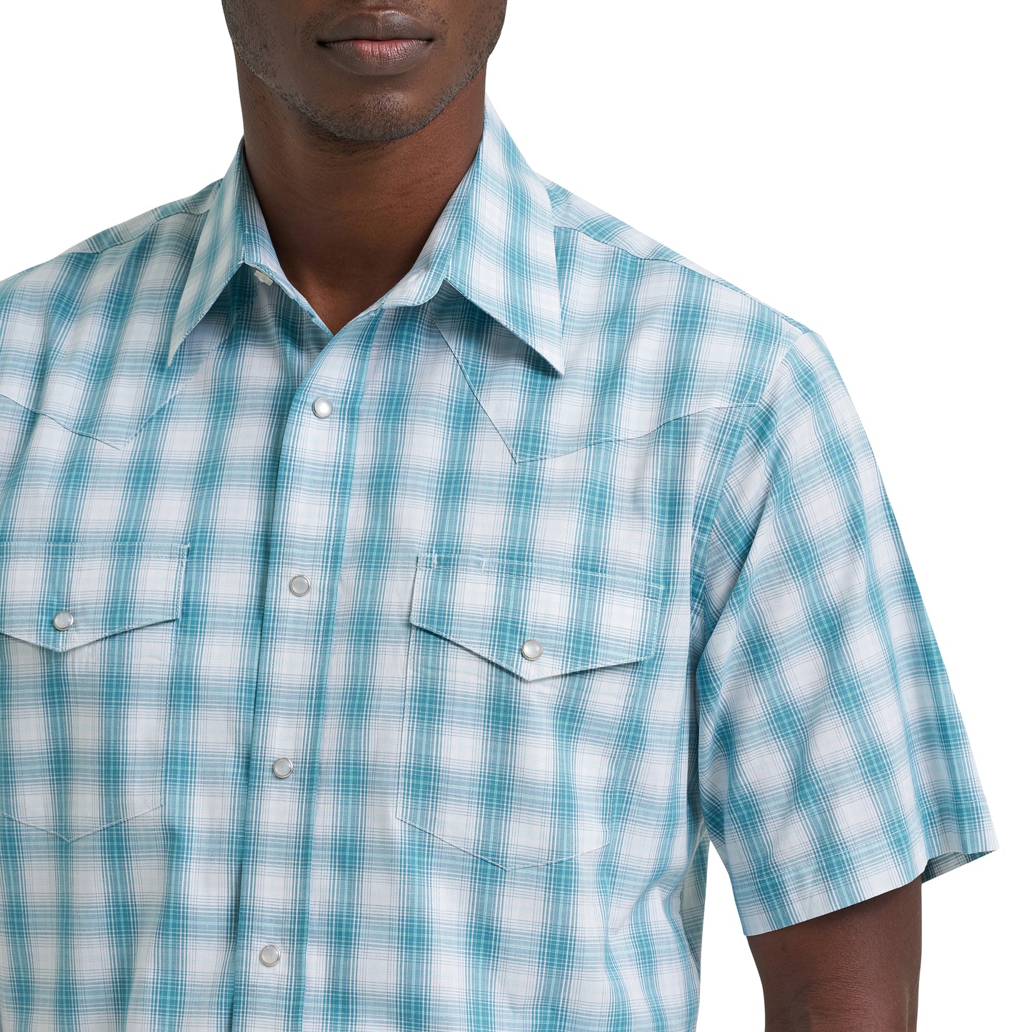 Wrangler Men's Wrinkle Resist Turquoise Plaid Snap Shirt 112379029