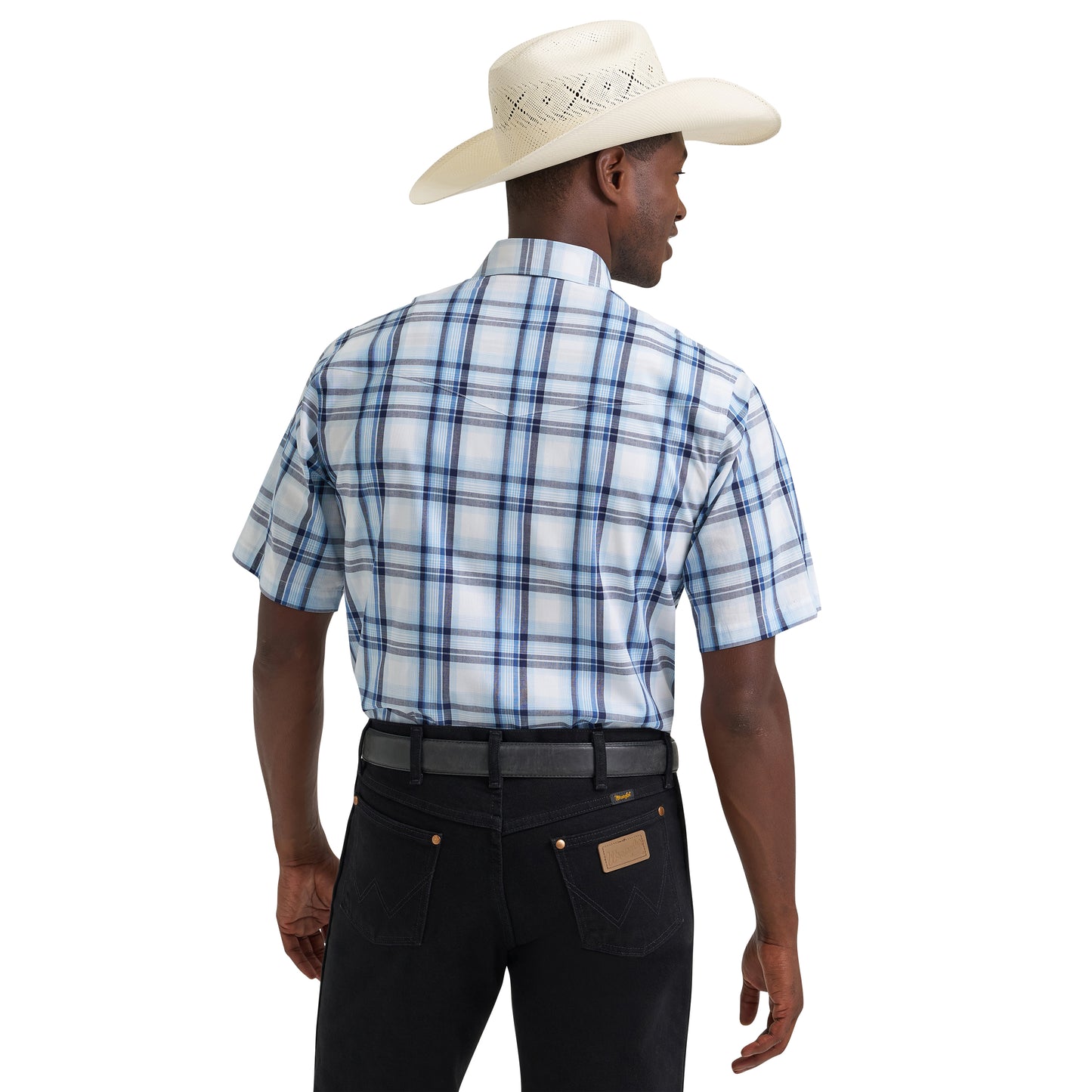 Wrangler Men's Wrinkle Resist Blue Multi Plaid Snap Shirt 112379030