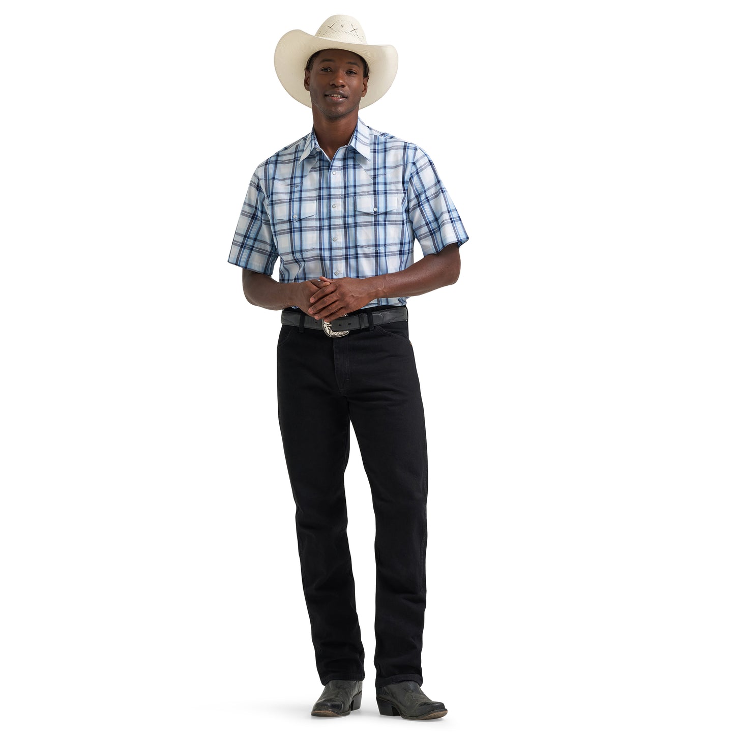 Wrangler Men's Wrinkle Resist Blue Multi Plaid Snap Shirt 112379030