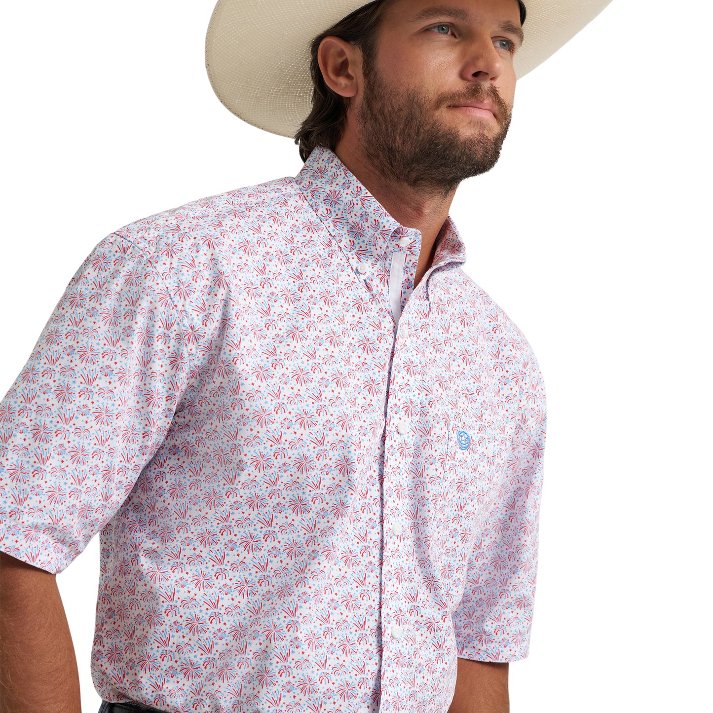 Wrangler X George Strait Men's Blue & Red One Pocket Button Shirt 112379061